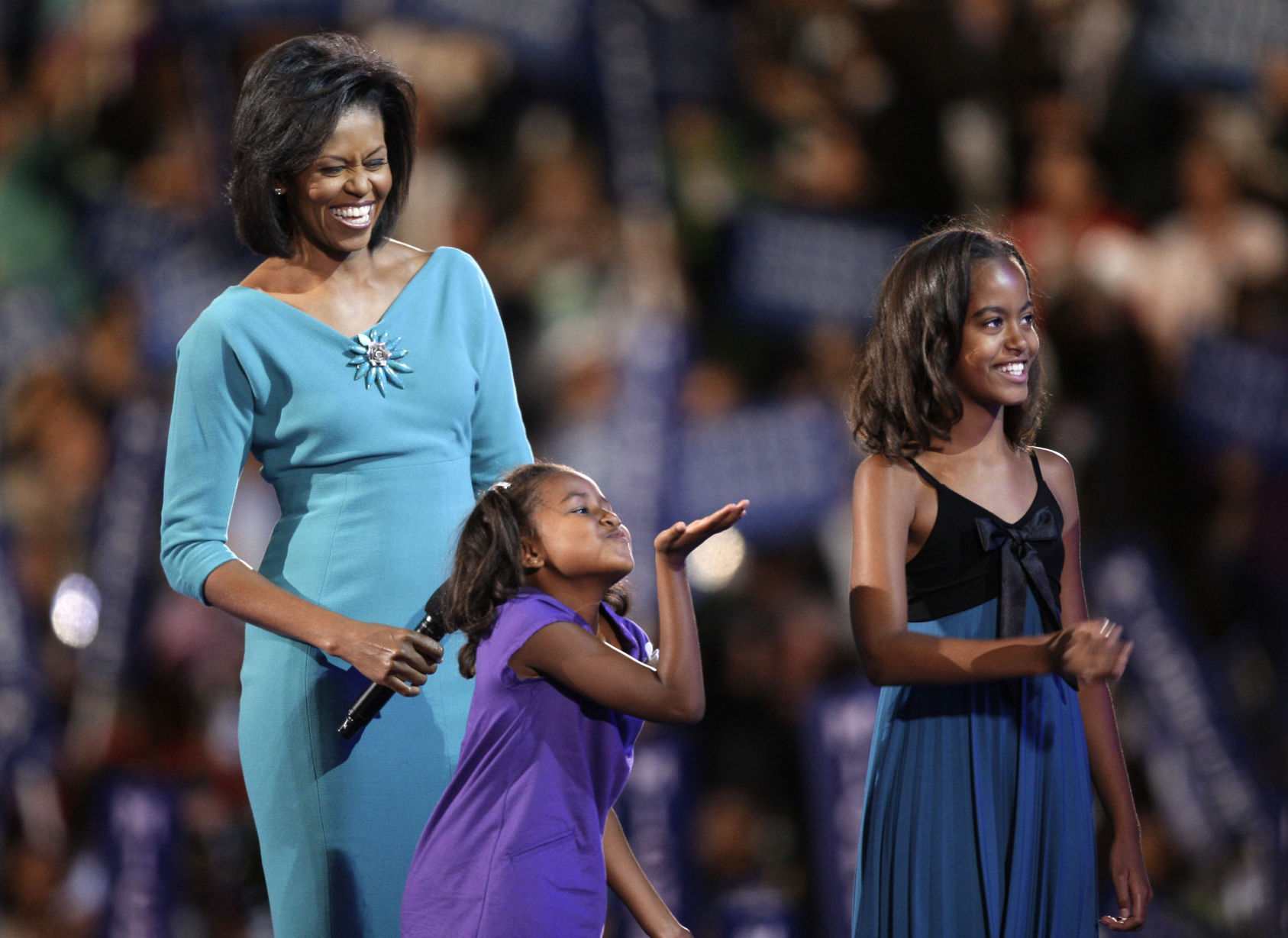 Michelle, Sasha, and Malia Obama, 2008